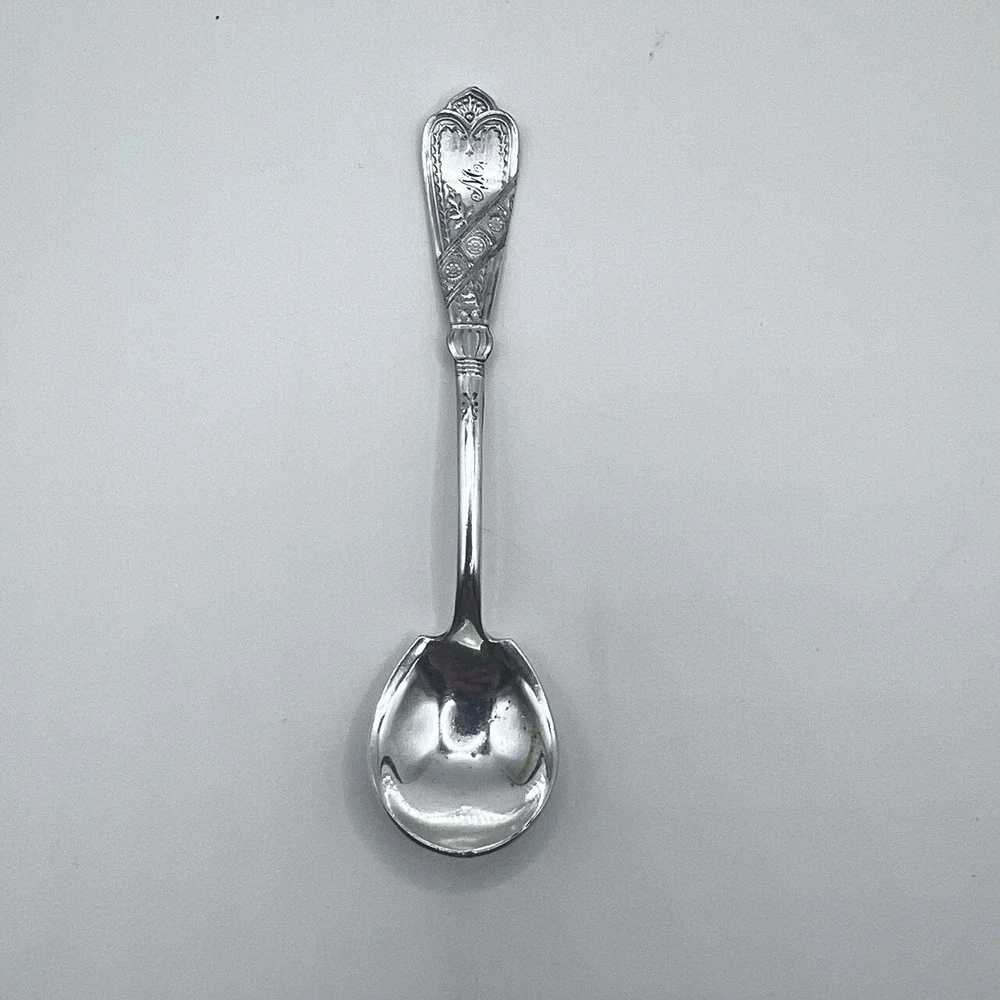 Rogers & Bros A1 Newport Chicago 1879 Silverplate Master Salt Spoon Monogram M